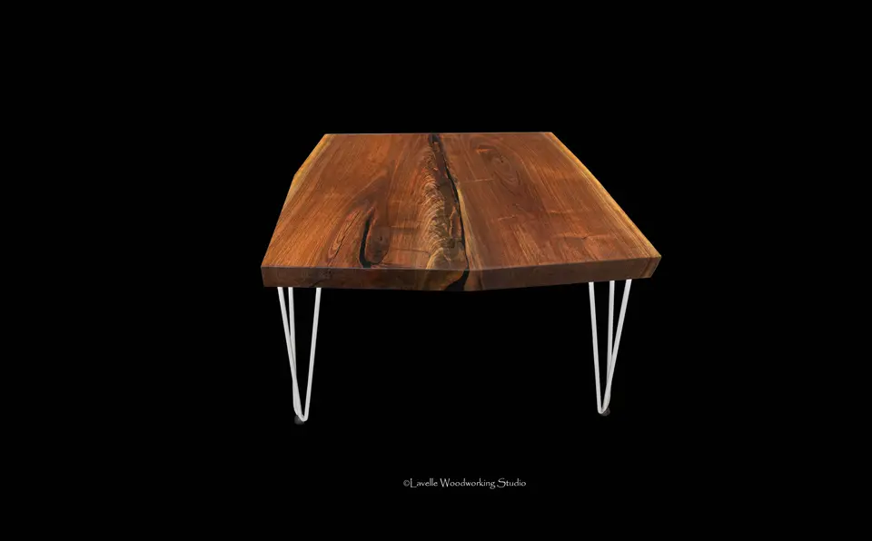 Medium Size Walnut Crotch Live Edge Coffee Table with Hairpin Legs